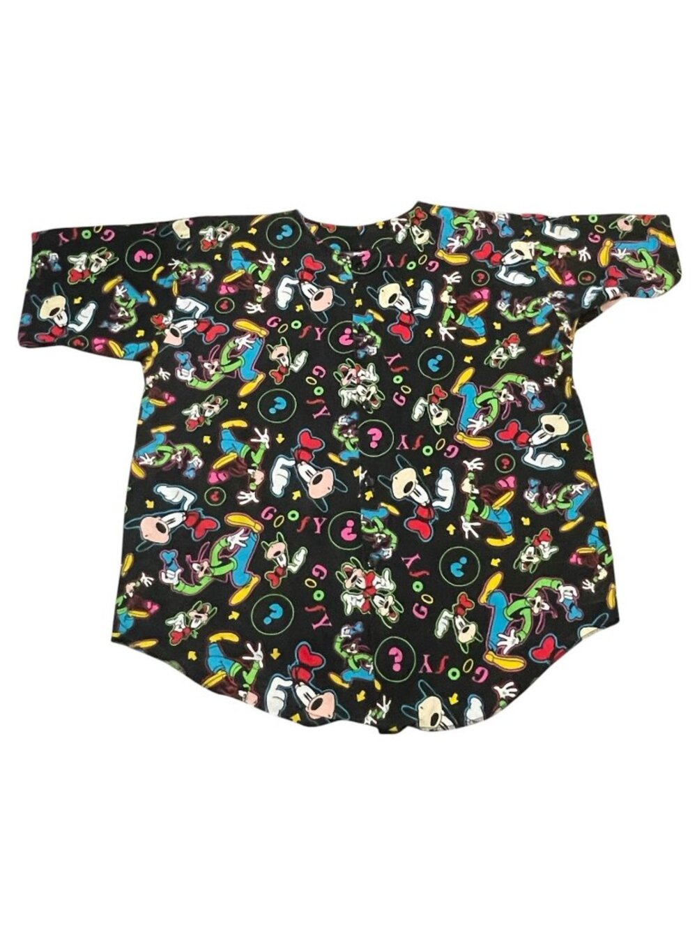 Vtg 80s 90s Goofy Shirt All Over Print Button Up Unisex Sz L Oversized Made USA